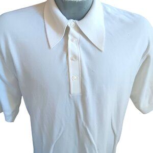 Vintage Men's Polo Shirt Large Ban Lon 1970's Golfer White Ribbed Collar 1970's
